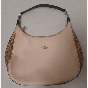 Coach Harley Hobo F57503 Cream Pebbled Leather Snakeskin Trim Shoulder Bag